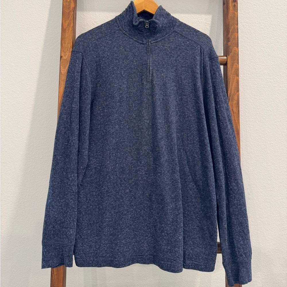 J. Crew Men's Heather Navy Zip-Up Mock Neck Sweater